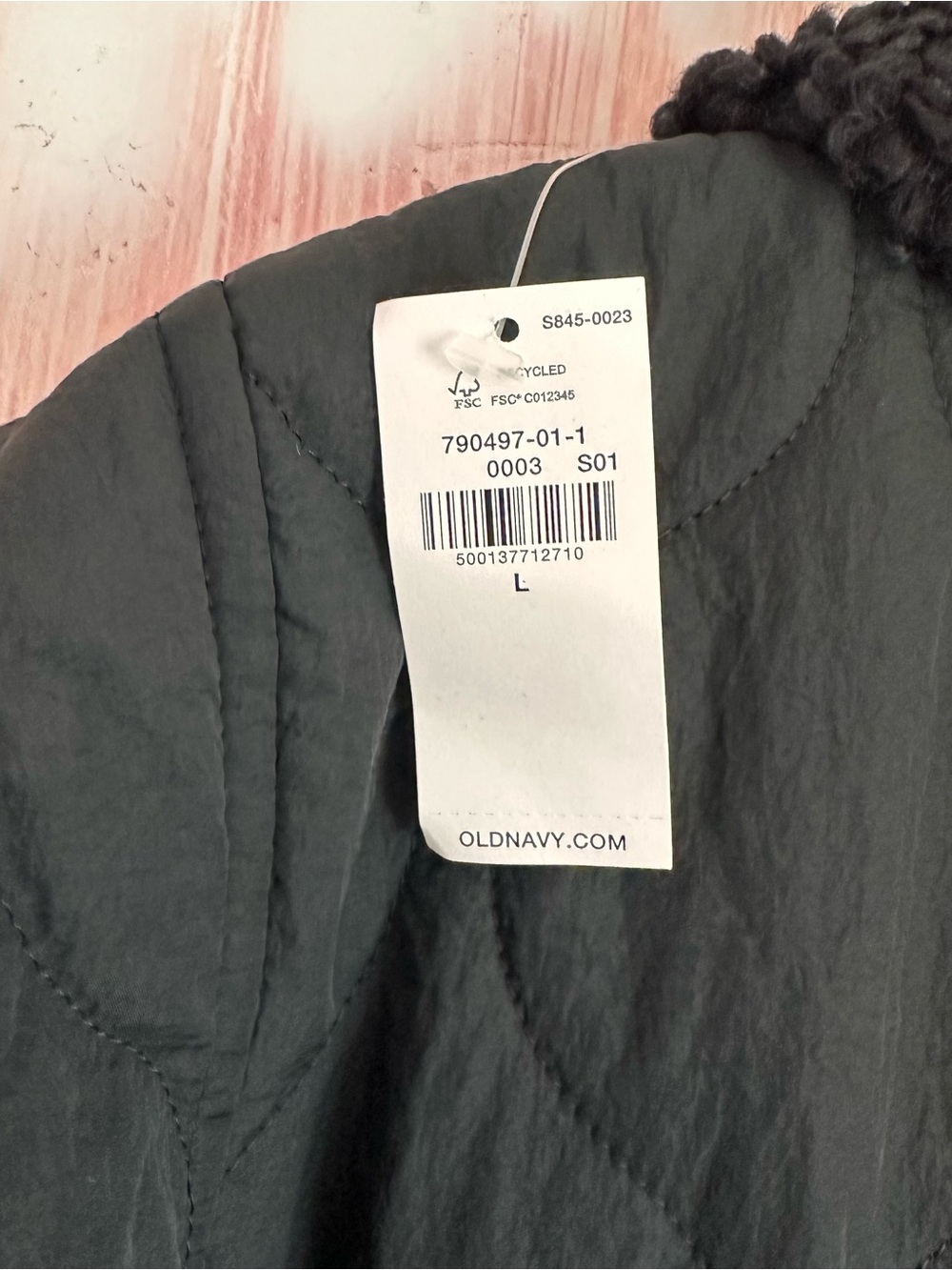 Old Navy Black Sherpa Collar Quilted Nylon Jacket Size Large - Picture 13 of 13